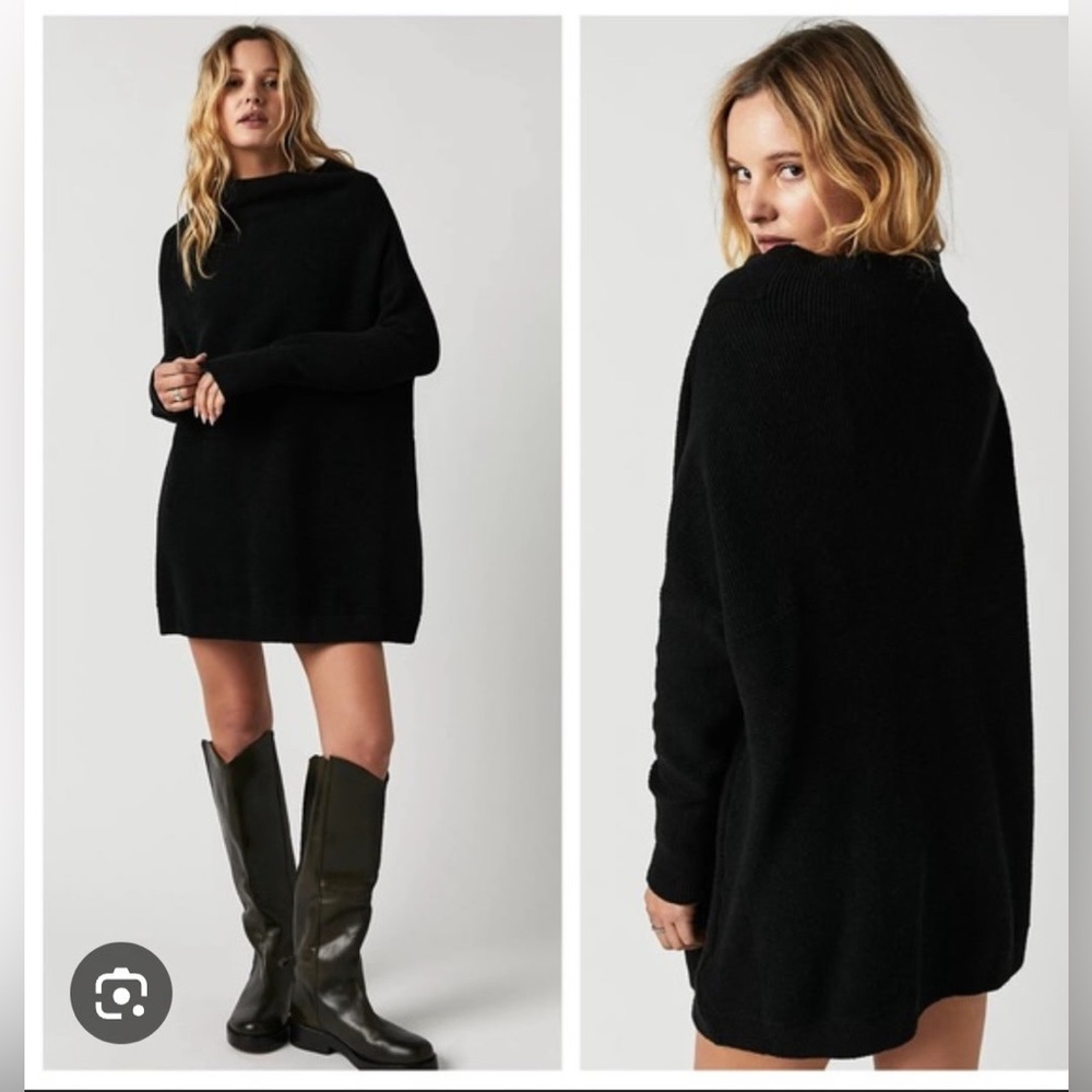 Free People oversized Ottoman Elegant tunic Black Cowl Neck Sweater dress